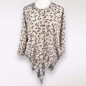 Lady Carol 3/4 Sleeve Button Front Tie Hem Blouse Large